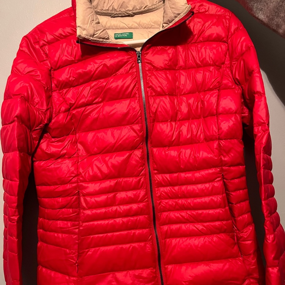 United Colors Of Benetton Vibrant Red Puffer Jacket with Tan Lining